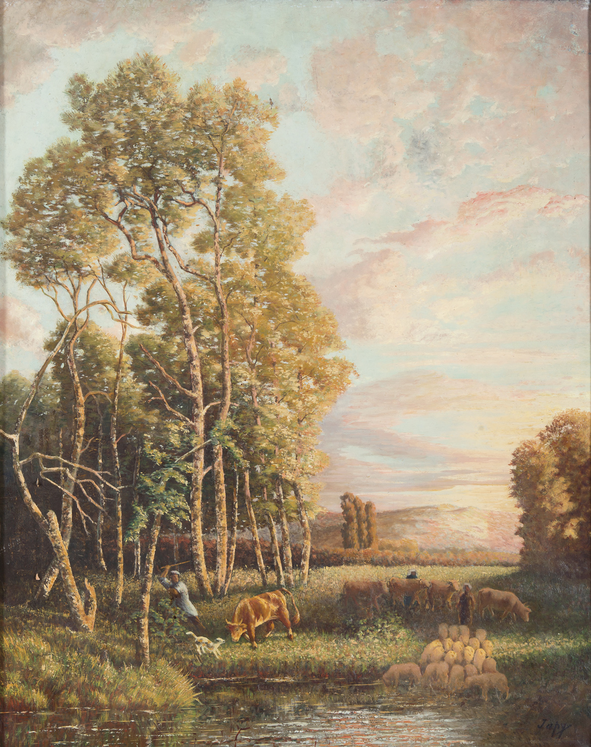 OIL PAINTING OF A LANDSCAPE BY LOUIS AIMÈ JAPY (1840-1916)