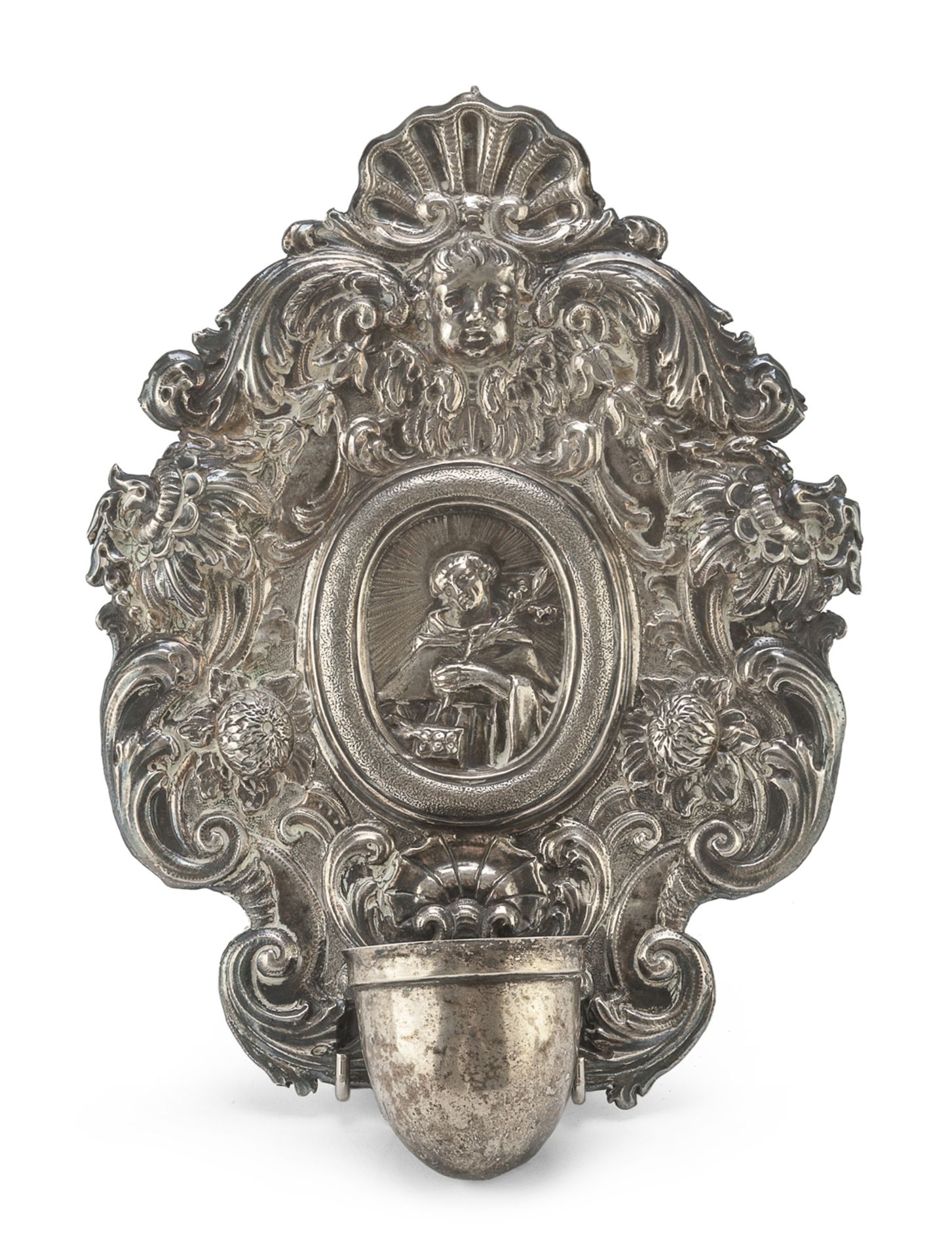 HOLY WATER STOUP IN SILVER PROBABLY PAPAL STATE 19TH CENTURY