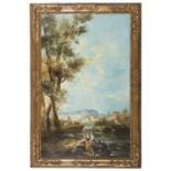 20TH CENTURY OIL PAINTED LANDSCAPE IN 18TH CENTURY STYLE