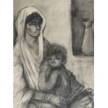 CHARCOAL DRAWING OF AN ERITREAN WOMAN BY OSCAR D'AMICO (1923-2003)