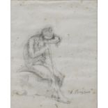 PENCIL DRAWING OF A SITTING SHEPHERD SIGNED 'G. RAGGIO' 19TH CENTURY