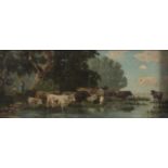 OIL PAINTING OF A LANDSCAPE WITH HERDS SIGNED 'F. LOJACONO' 20TH CENTURY