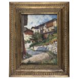 OIL PAINTING OF HOUSES IN VAL DI NON SIGNED 'ROBERTO MARMO' 20TH CENTURY