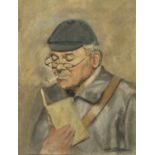 OIL PAINTING OF A READING MAN 20TH CENTURY