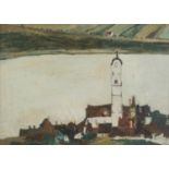 OIL PAINTING OF A BELL TOWER OF THE 20TH CENTURY