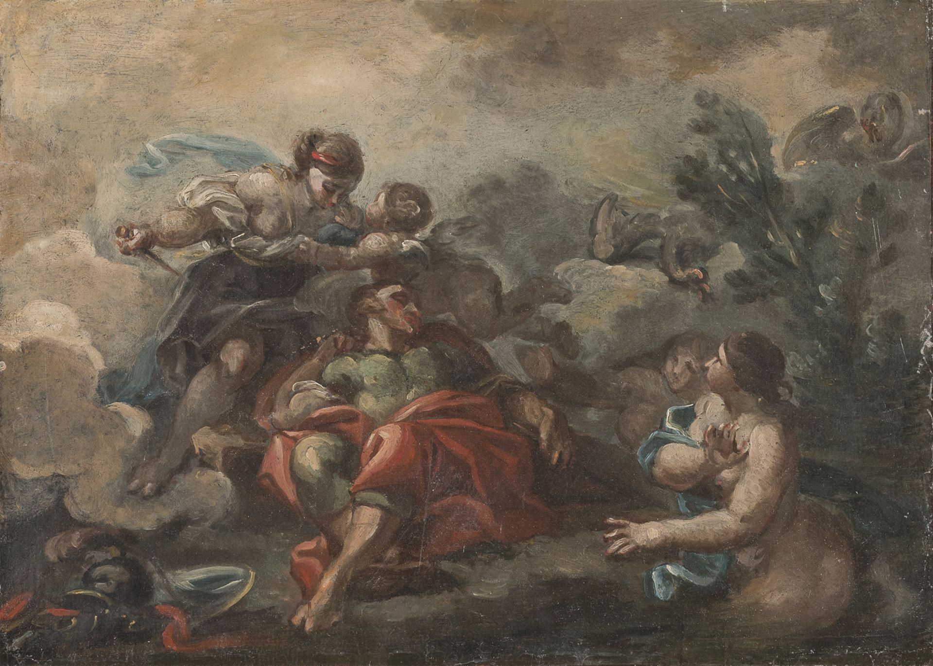 PAIR OF OIL PAINTINGS OF VENUS AND ADONIS OF THE NEAPOLITAN SCHOOL 18TH CENTURY - Image 2 of 2