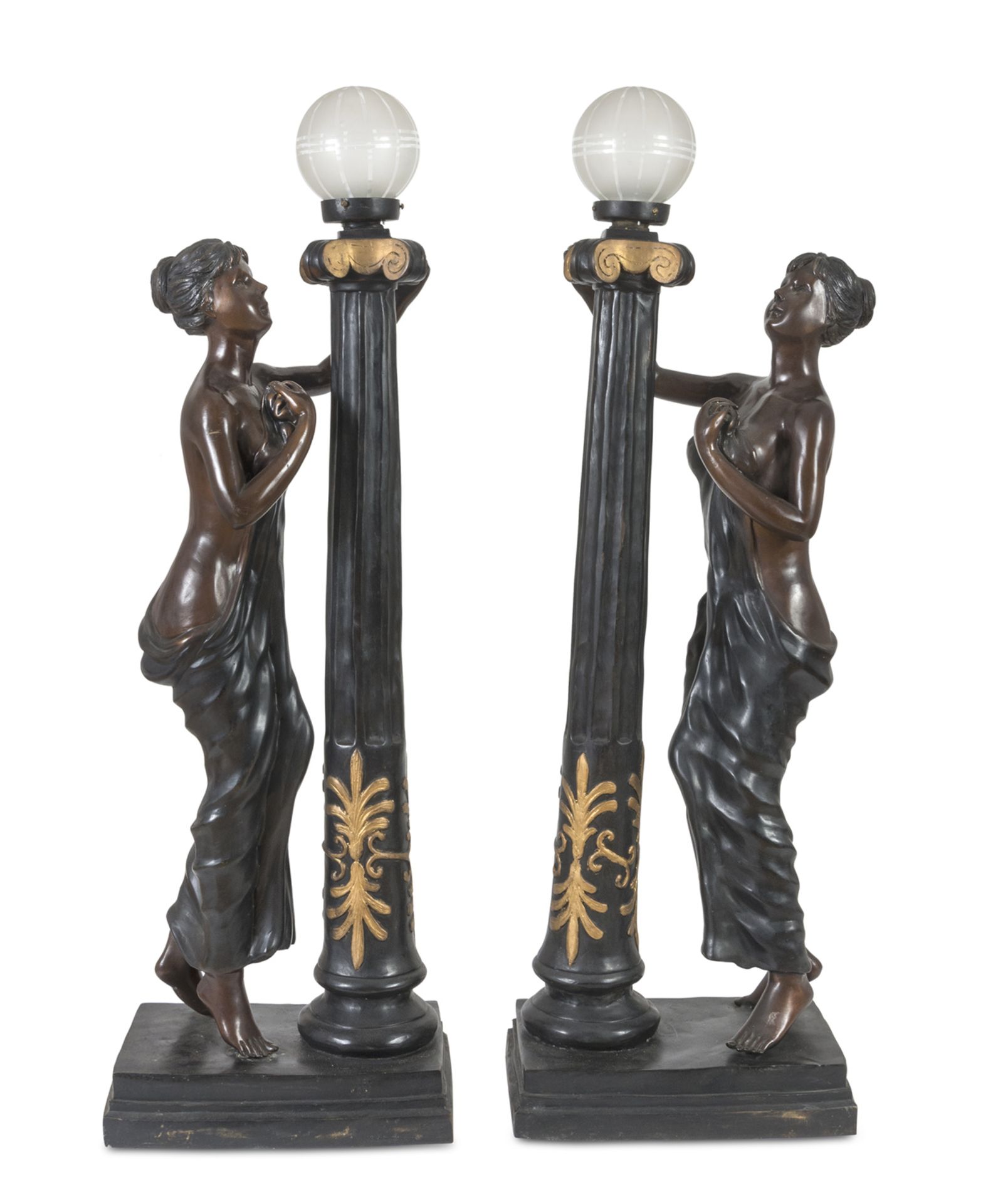 PAIR OF BURNISHED METAL FLOOR LAMPS 20TH CENTURY