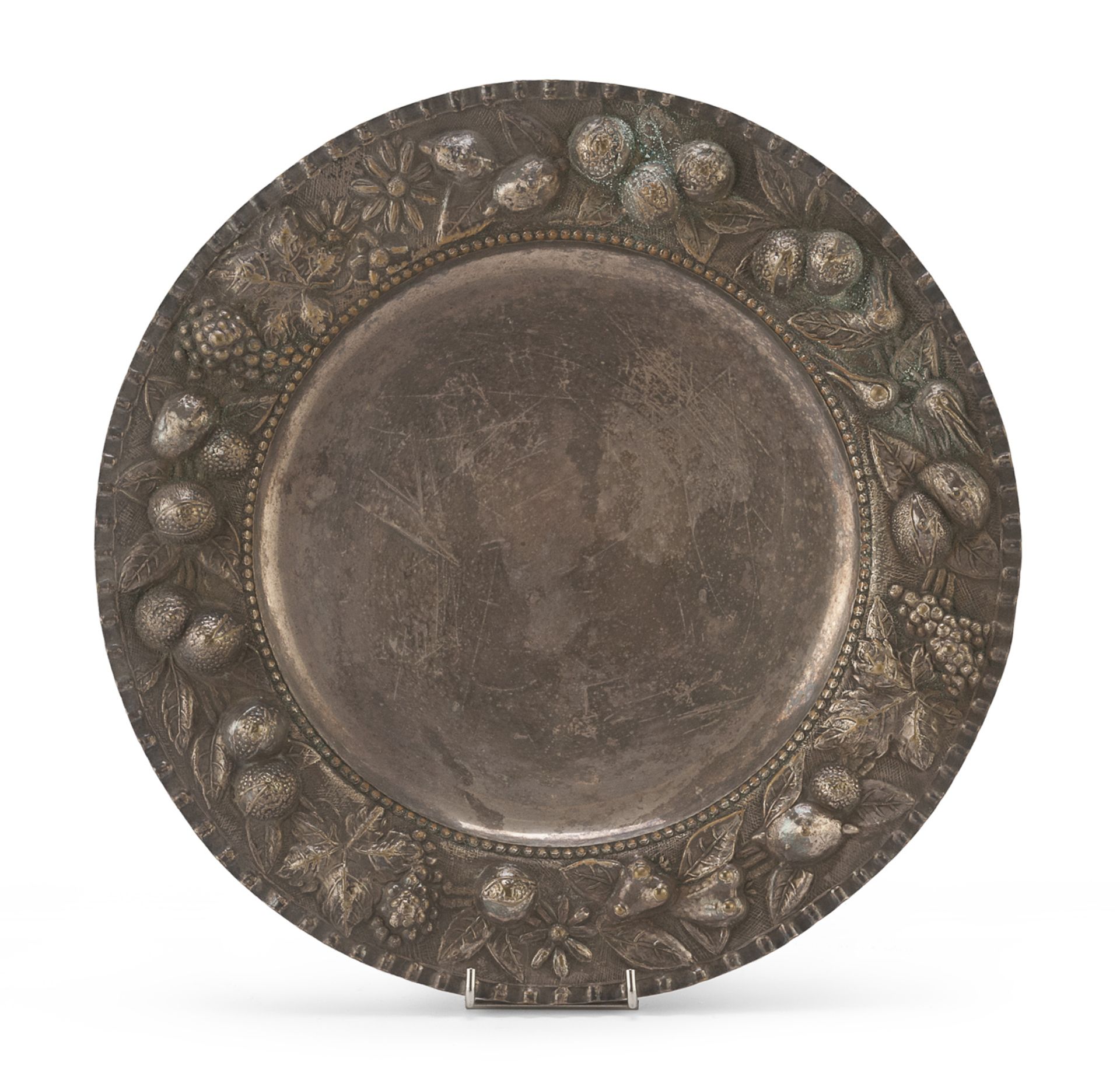 EMBOSSED SILVER-PLATED DISH ITALY 20TH CENTURY