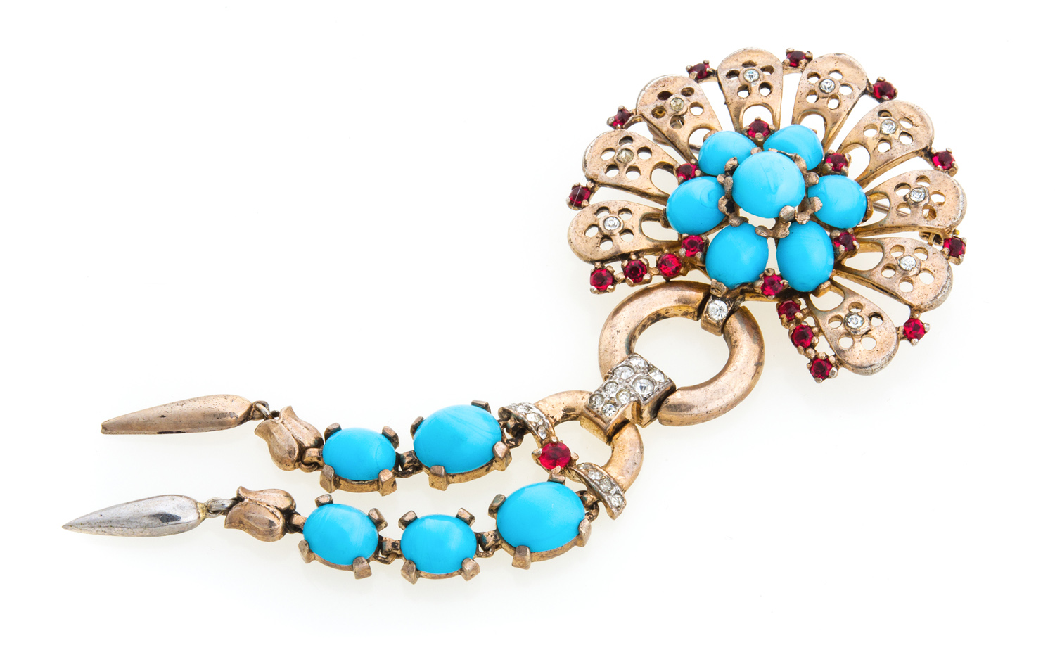 TRIFARI BROOCH WITH GLASS PASTE AND ZIRCONIA