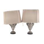 PAIR OF SILVERED METAL LAMPS