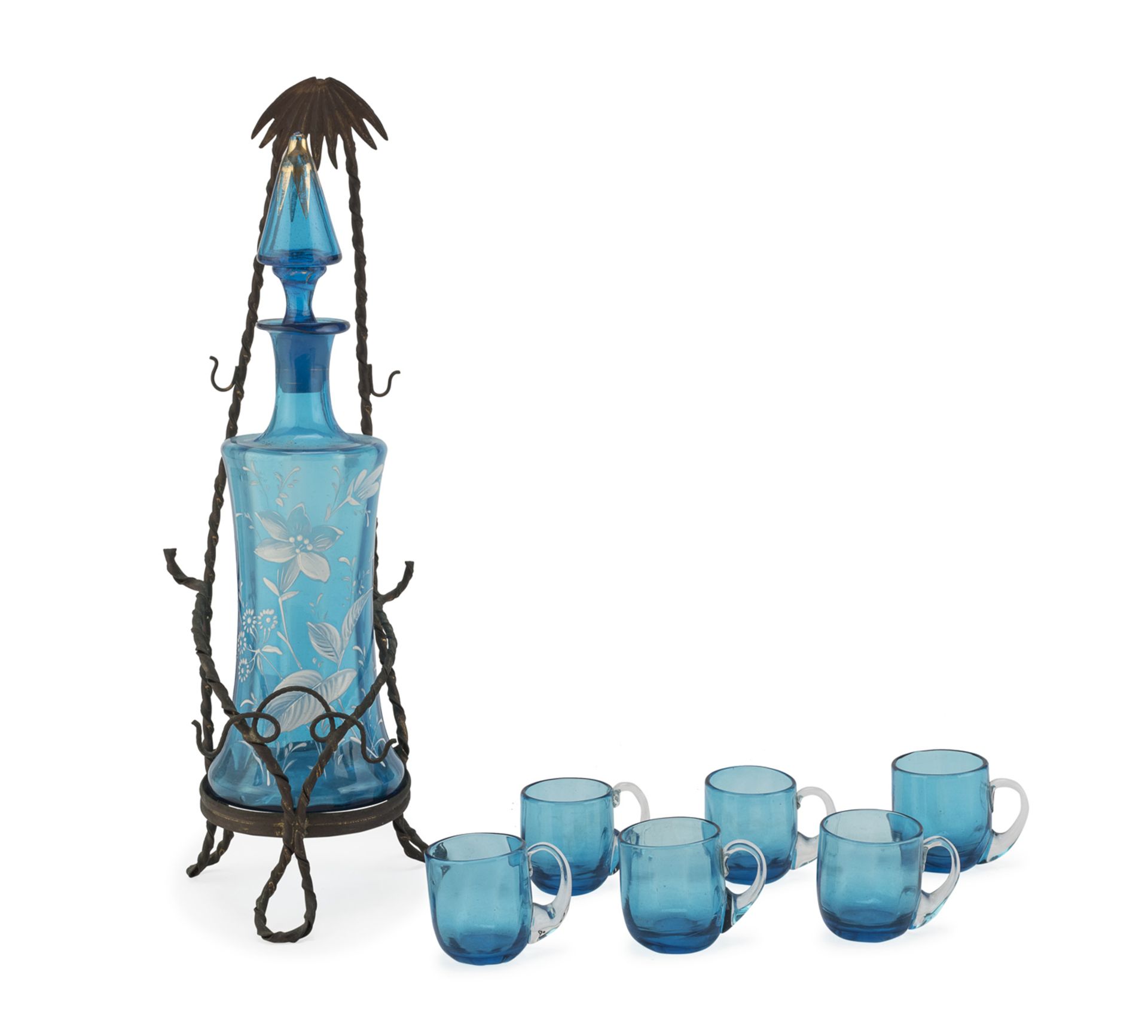 BOTTLE AND SIX GLASSES 20TH CENTURY
