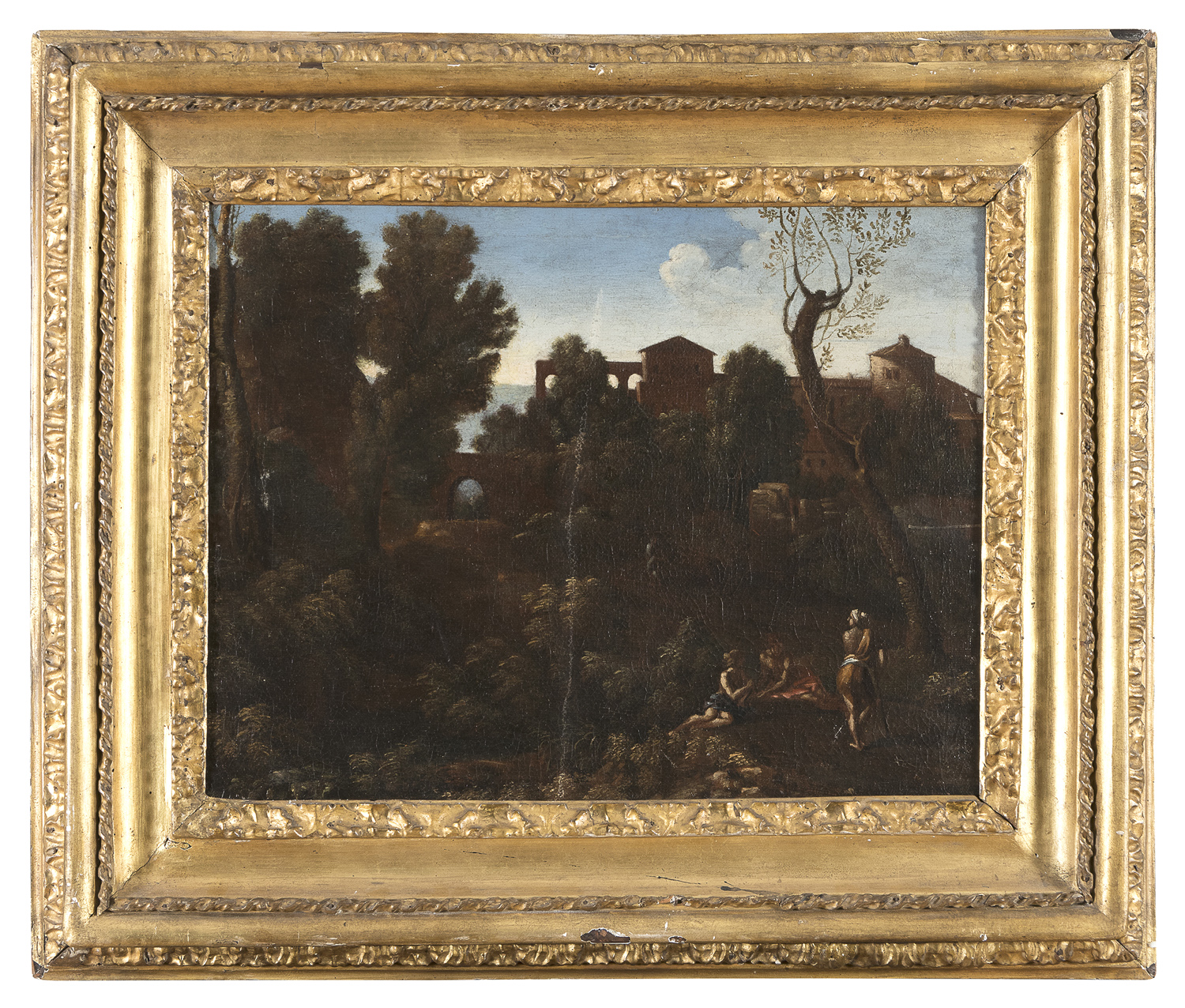 OIL PAINTING OF A LANDSCAPE BY FRANCESCO GRIMALDI'S WORKSHOP