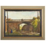 OIL PAINTING OF A SARDINIAN RAILWAY BRIDGE 20TH CENTURY