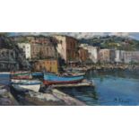 OIL PAINTING OF THE PORT OF AMALFI BY MARINO FALIERO