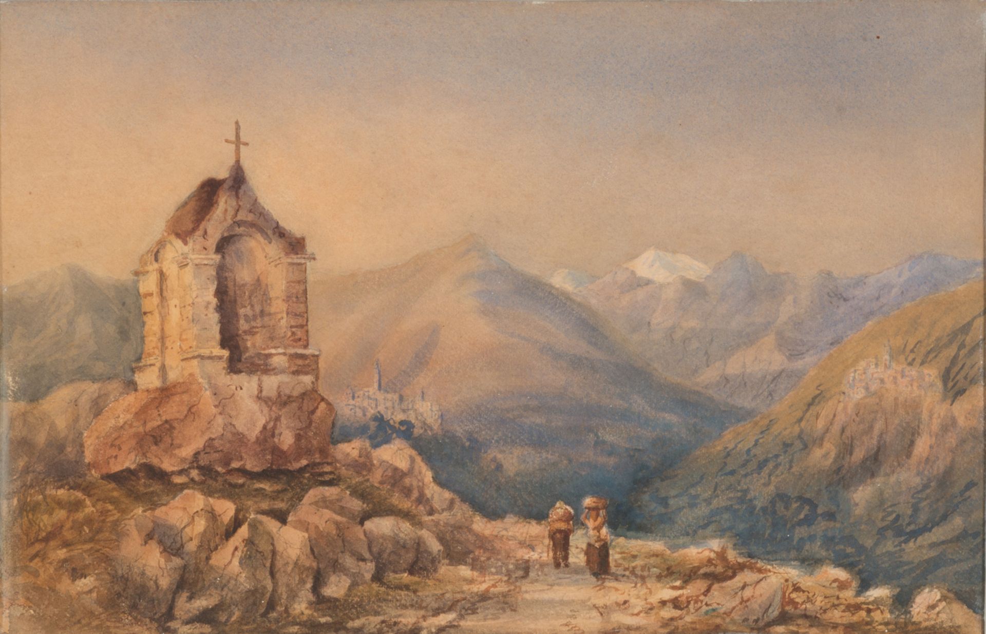 WATERCOLOR OF ALPINE LANDSCAPE 19TH CENTURY
