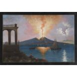 GOUACHE PAINTING OF ERUPTION OF VESUVIUS 20TH CENTURY