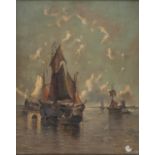 OIL PAINTING OF SAILSHIPS IN THE LAGOON Signed 'G. MORI' 19TH CENTURY