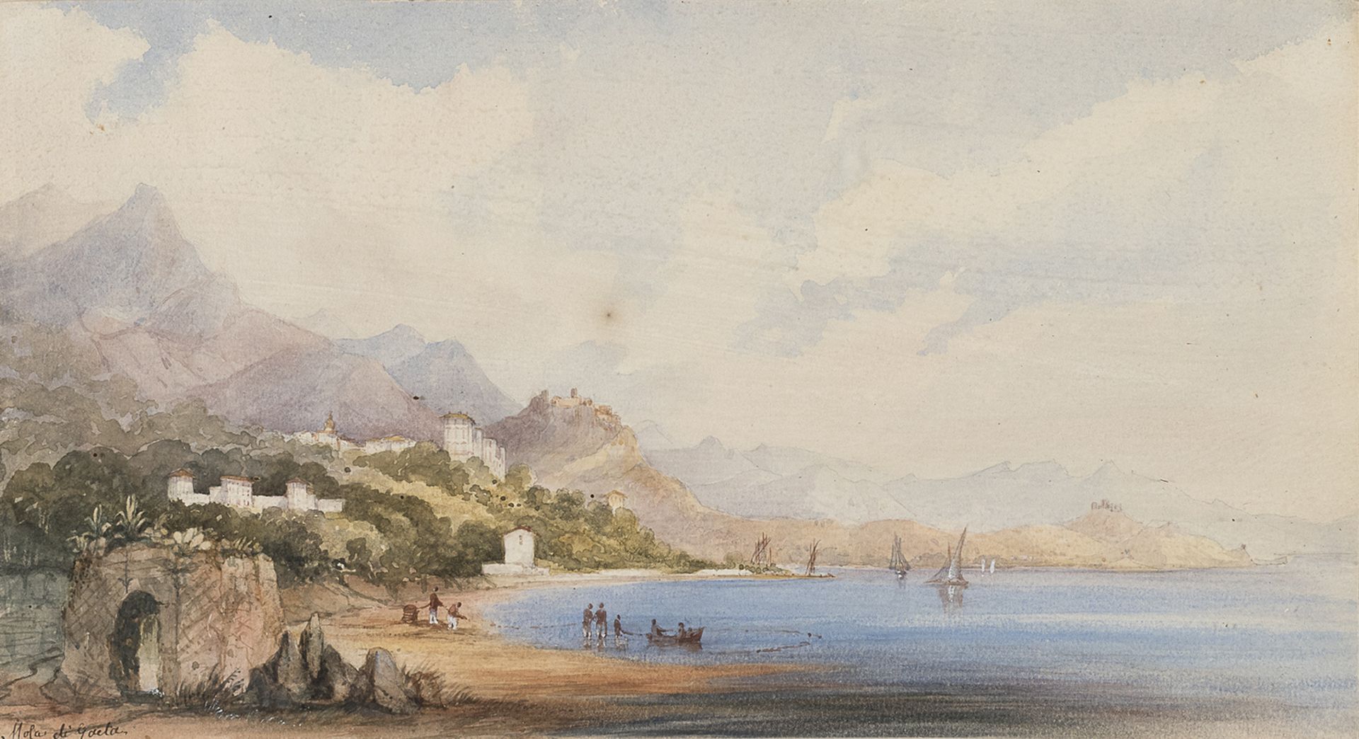 WATERCOLOR OF THE GAETA'S DOCK 19TH CENTURY