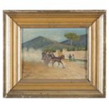 OIL PAINTING OF A CHARIOT NEAR THE VESUVIUS NEAPOLITAN SCHOOL 19TH CENTURY