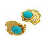 GOLD EARRINGS WITH TURQUOISE AND DIAMONDS