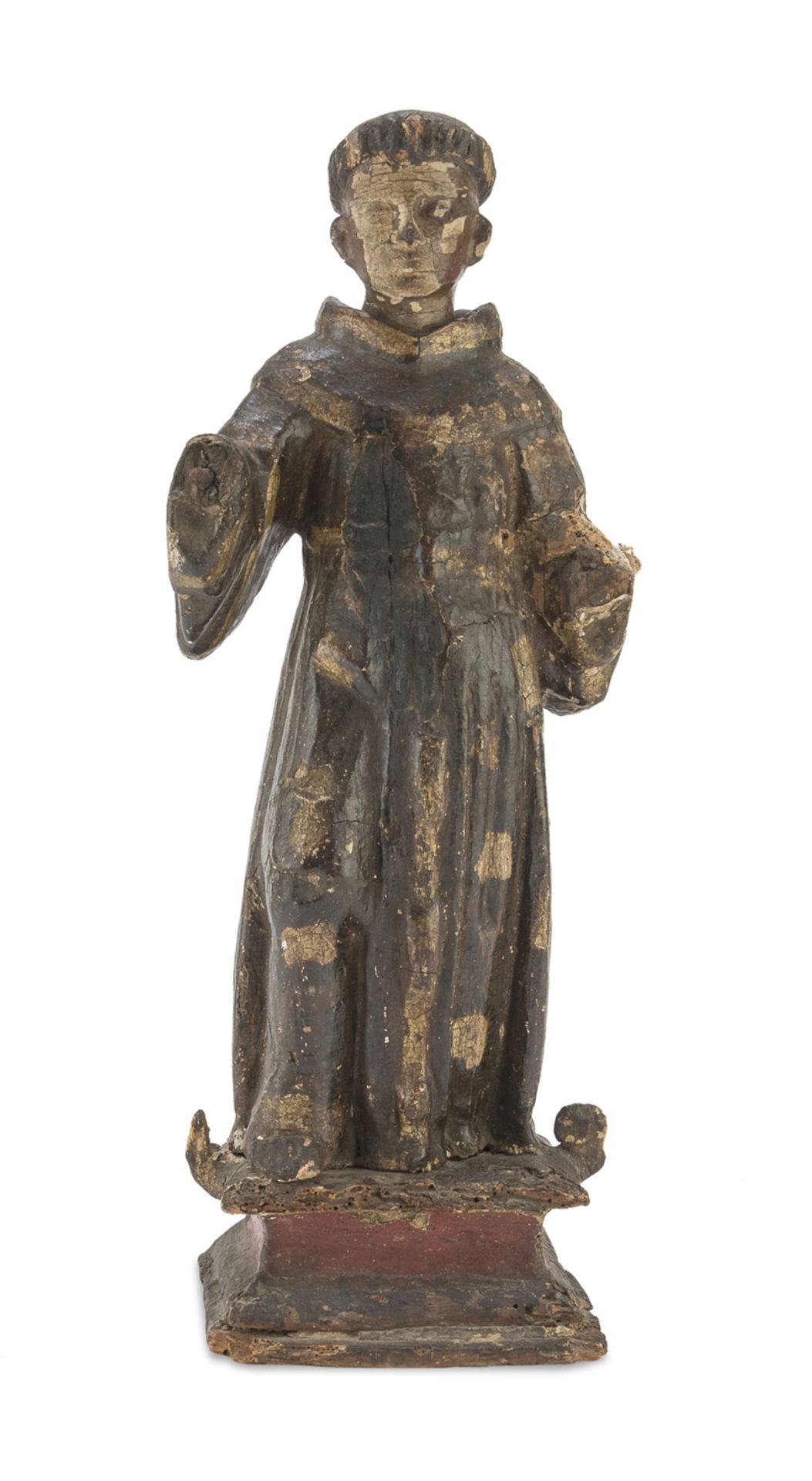 SCULPTURE OF ST FRANCIS IN LACQUERED WOOD 17TH CENTURY