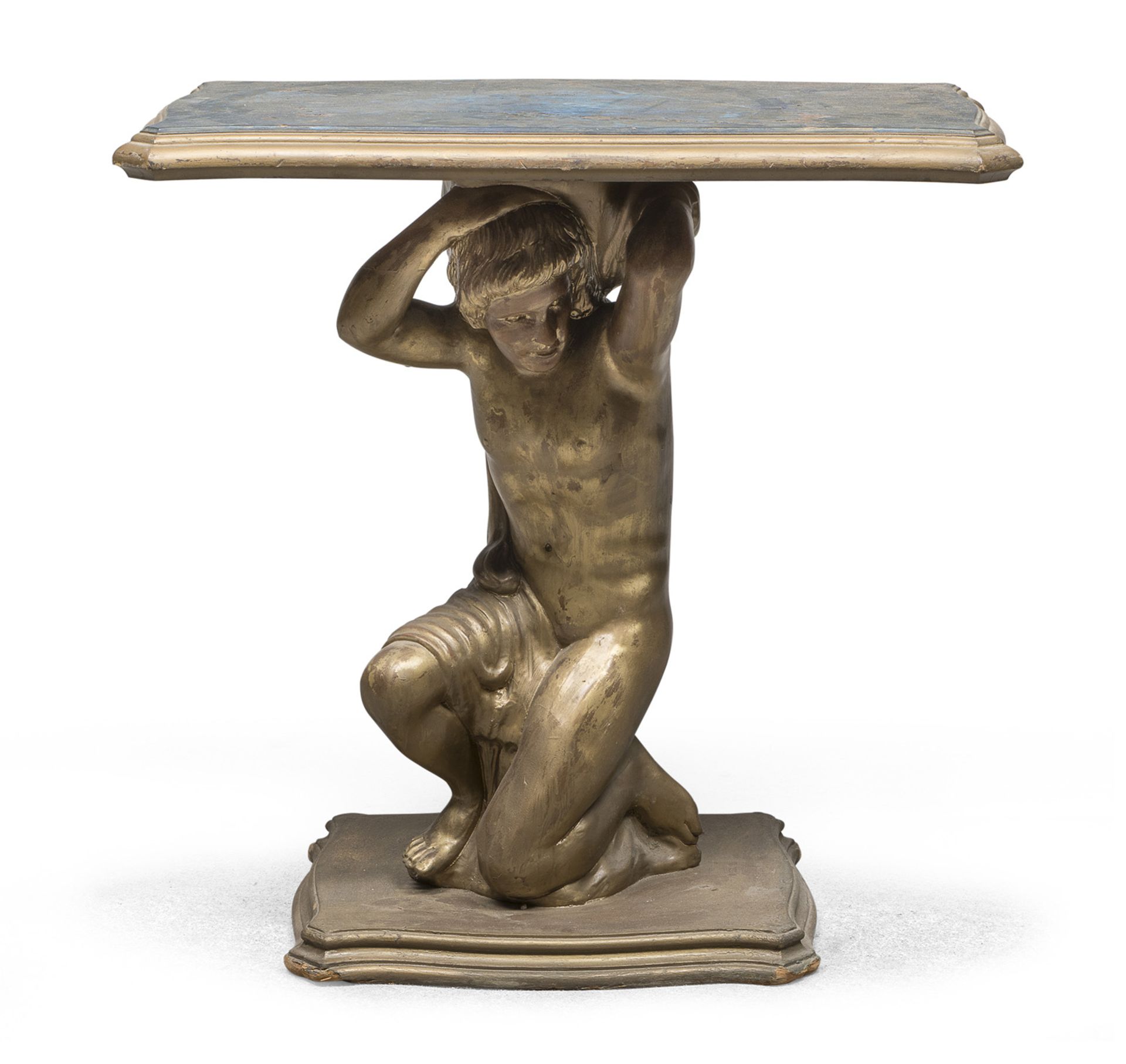 GILTWOOD TABLE CONSOLE WITH ATLAS SCULPTURE 19TH CENTURY