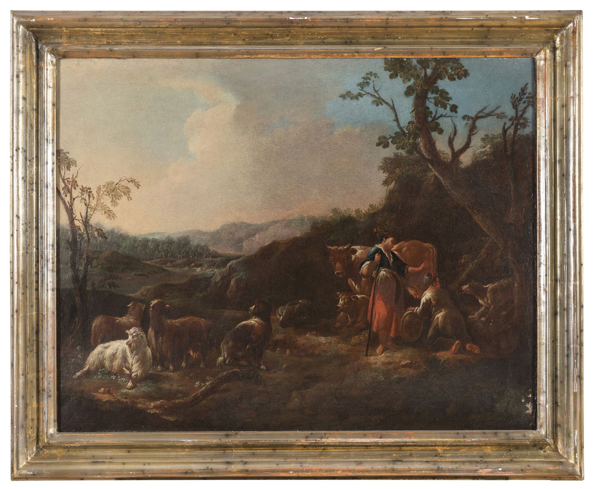 OIL LANDSCAPES WITH SHEPHERDS 18TH CENTURY - Image 2 of 2