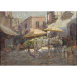 OIL PAINTING OF A MARKETPLACE BY ILIO GIANNACCINI