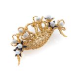 GOLD BROOCH WITH PEARLS AND ENAMELS