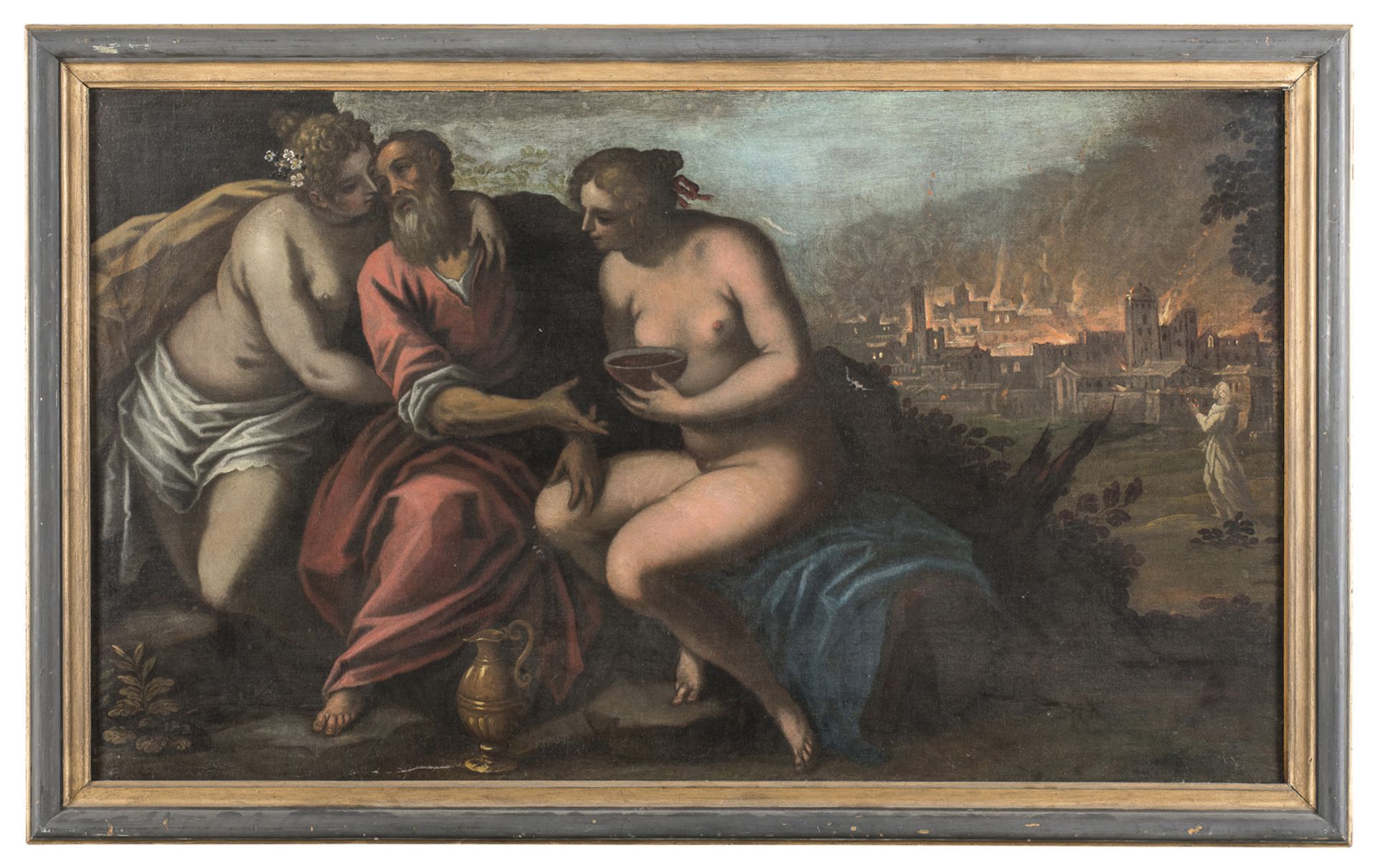 OIL PAINTING LOTH AND THE DAUGHTERS ATT. TO JACOPO PALMA THE YOUNG