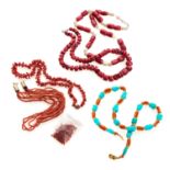 FIVE CORAL NECKLACES