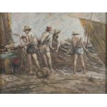 OIL PAINTING OF FISHERMEN SIGNED ‘MARINI’ 20TH CENTURY