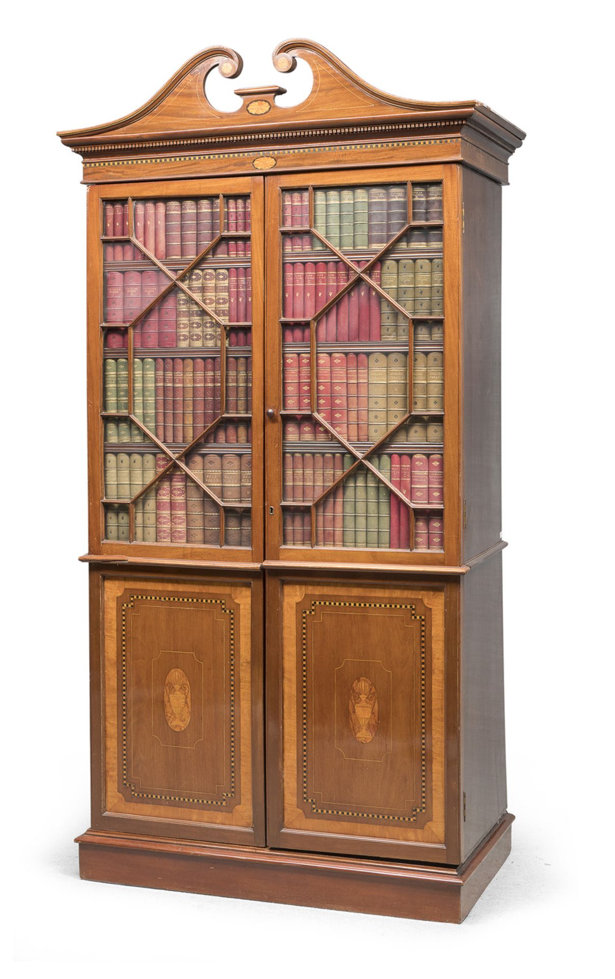 ENGLISH BOOKCASE WITH TWO GLASS DOORS WITH BOOK SPINES LATE 19TH CENTURY