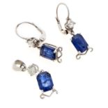 SET OF GOLD EARRINGS AND PENDANT WITH DIAMONDS AND TANZANITE