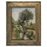 OIL PAINTING OF THE BASENTO RIVERSIDE 20TH CENTURY