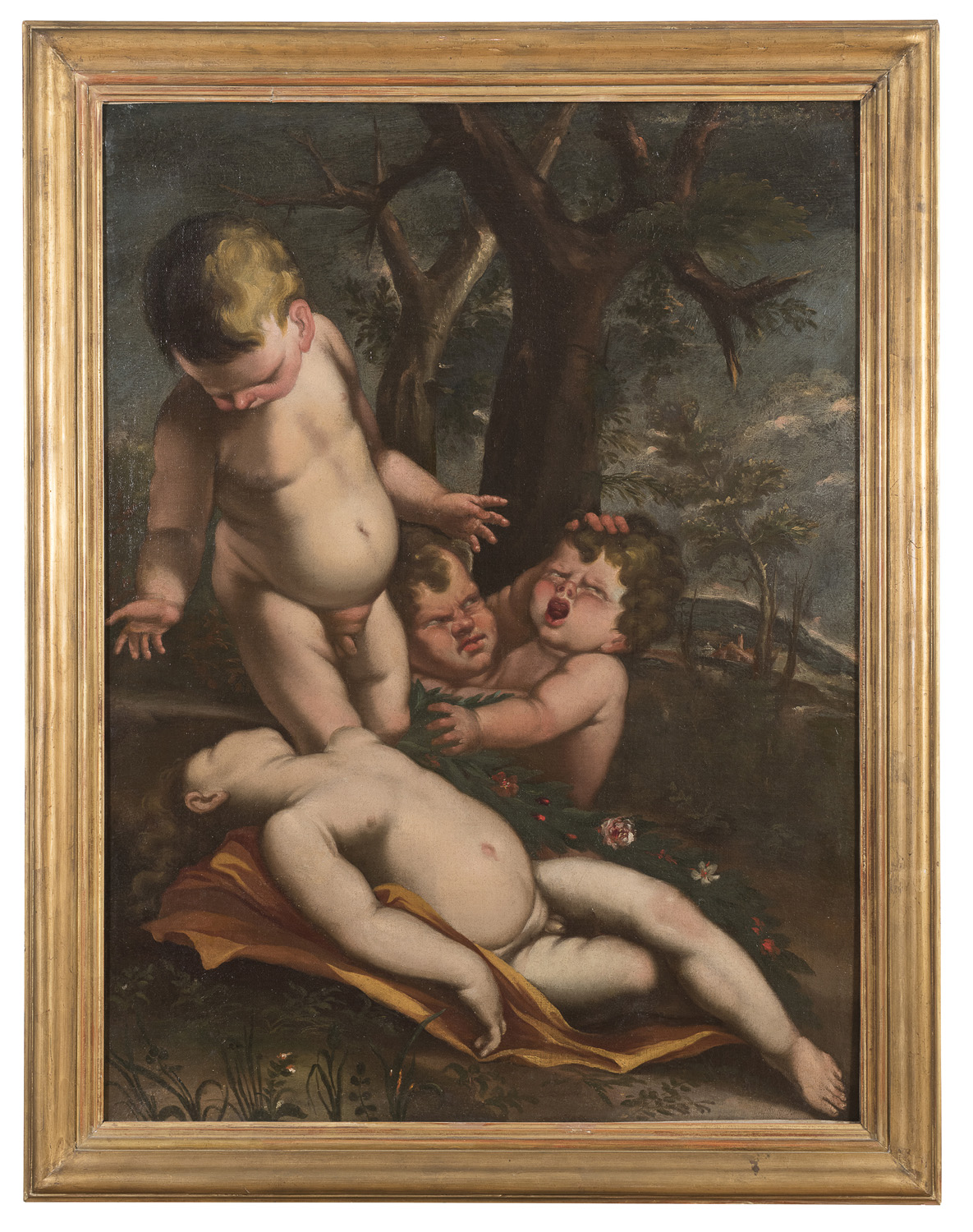 OIL ALLEGORY OF PUTTI DI FOLLOWER BY GIULIO CARPIONI