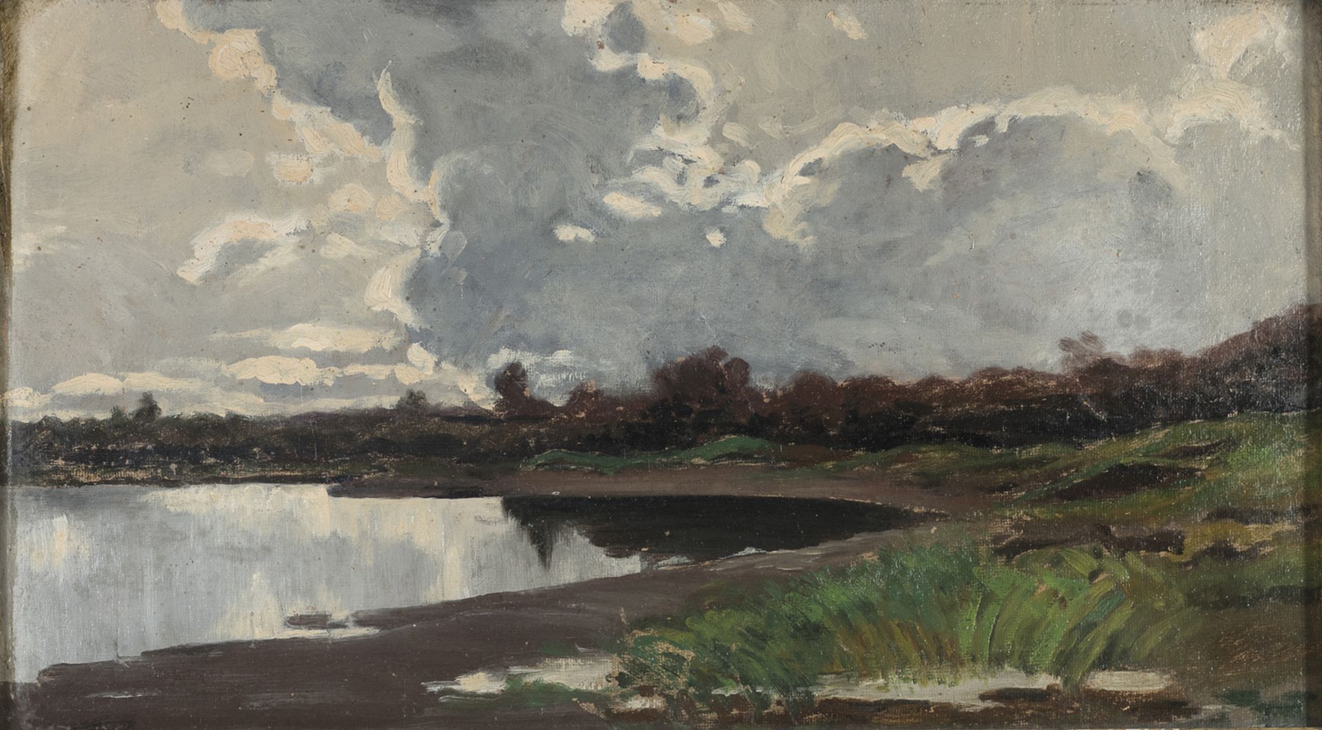 OIL PAINTING OF A LAGOON LANDSCAPE 19TH CENTURY