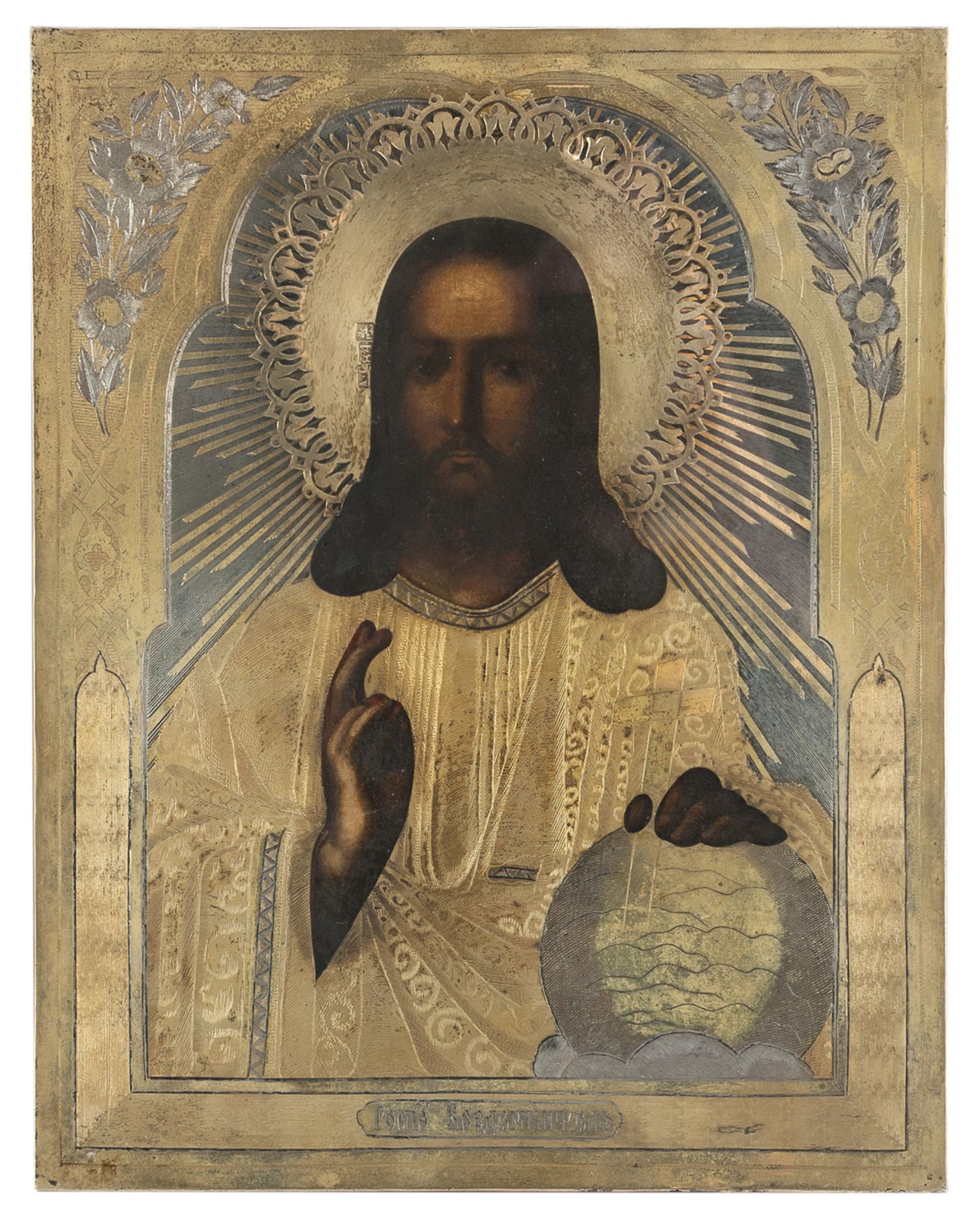 ICON WITH RIZA IN GILDED SILVER MOSCOW 1870