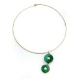 RIGID WHITE GOLD CHOKER WITH JADE AND DIAMONDS