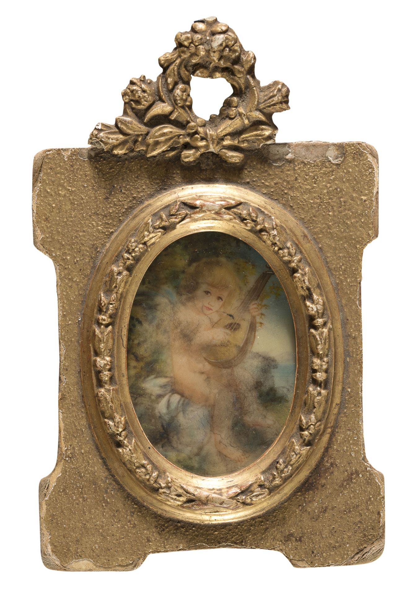 TWO MINIATURES OF OFFICER AND PUTTO 19TH CENTURY - Image 2 of 2