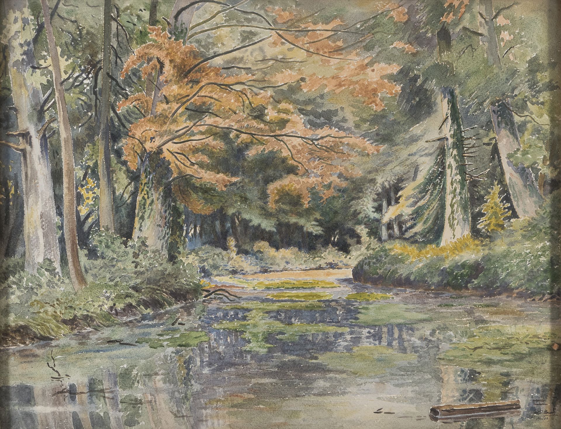 SWISS WATERCOLOR OF WOODS EARLY 20TH CENTURY