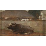 OIL PAINTING OF A COW IN LANDSCAPE BY MARIO MENICHETTI