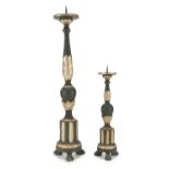 TWO CANDLESTICKS IN LACQUERED WOOD 18TH CENTURY