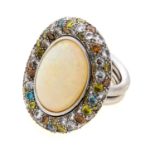 WHITE GOLD RING WITH OPAL AND DIAMONDS