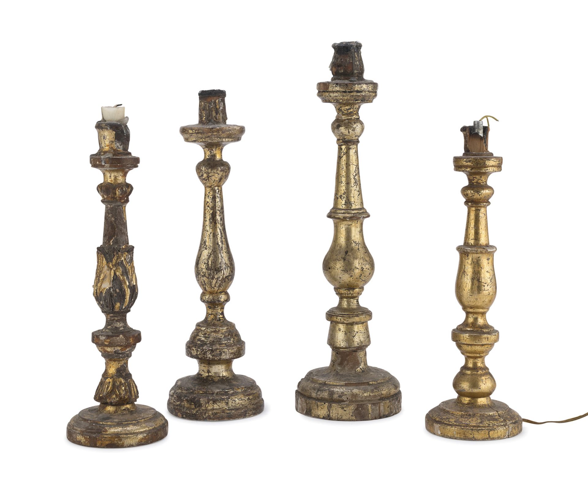 FOUR CANDLESTICKS IN GILTWOOD 18TH CENTURY