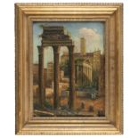 OIL PAINTING WITH VIEW OF THE ROMAN FORUM 20TH CENTURY