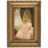 OIL PAINTING OF WOMAN AND CHERUB SIGNED 'RIVAS' 19TH CENTURY