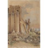 WATERCOLOR OF BAALBEK RUINS SIGNED 'JJ PHILLIPS' EARLY 20TH CENTURY