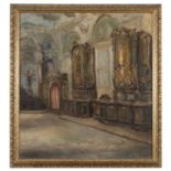 OIL PAINTING OF THE SAGRESTY OF THE MADDALENA IN CAMPO MARZIO SIGNED CARLO GOTTARI 20TH CENTURY