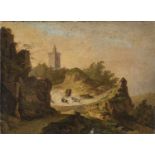 OIL PAINTING OF LANDSCAPE WITH HUNGARIAN KNIGHTS BY GERMAN PAINTER 19TH CENTURY